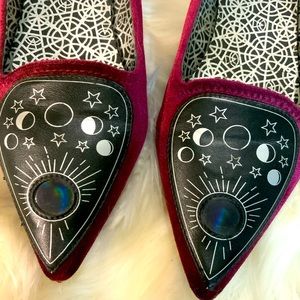 Dolls kill moonphase burgundy colored velvet flats
